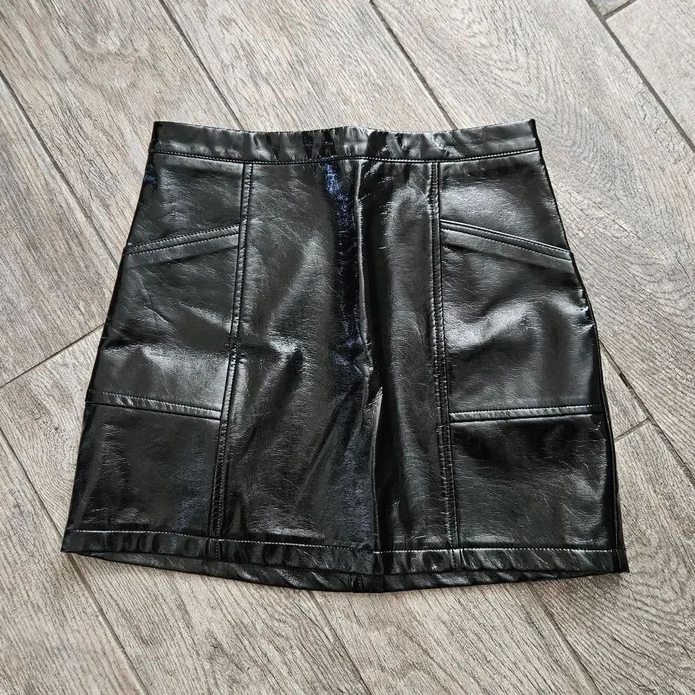 NWOT Art Class Black Faux Leather Skirt Size L